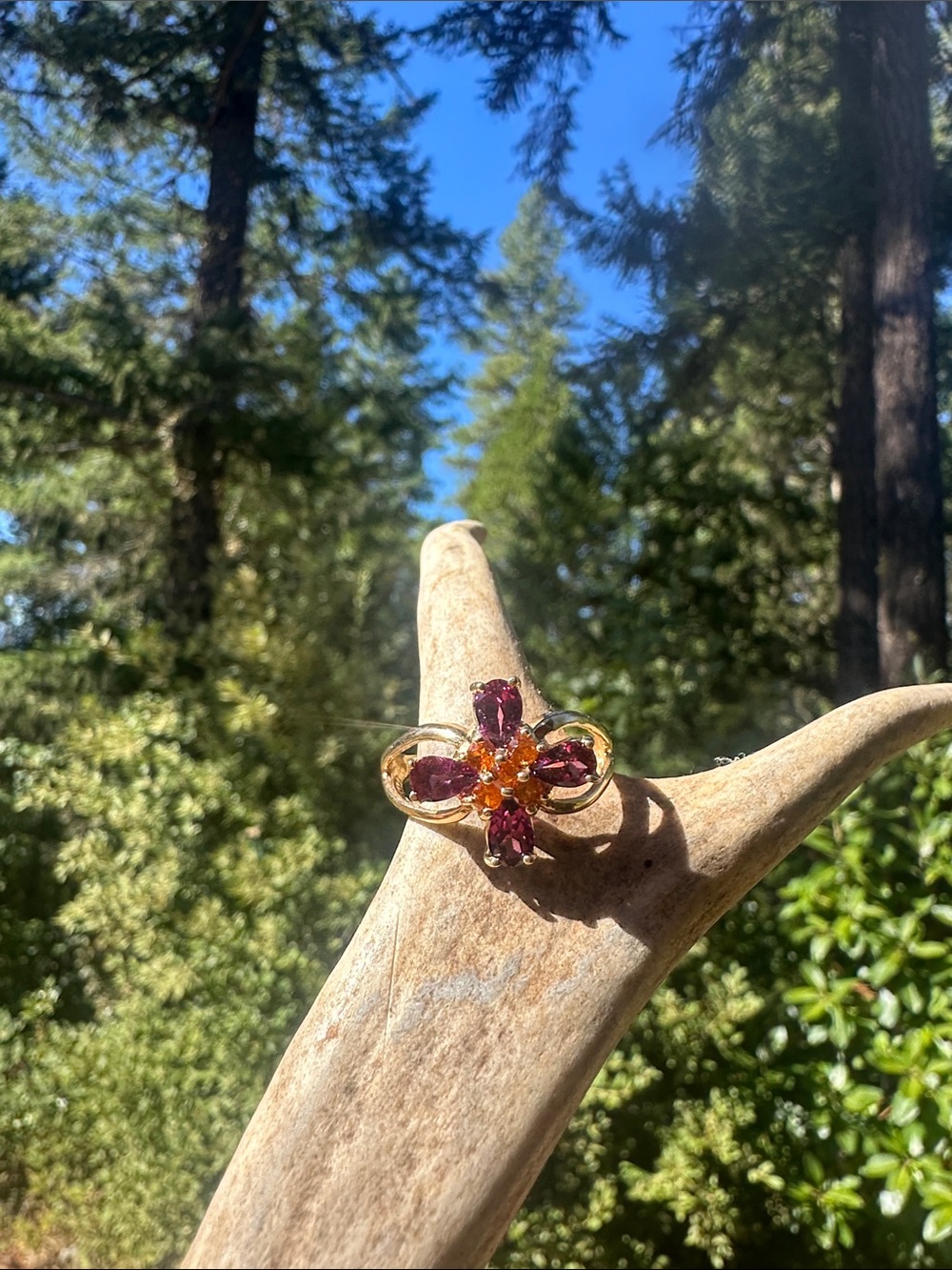 Gold Floral Garnet and Citrine Ring - Women Jewelry - costume jewelry